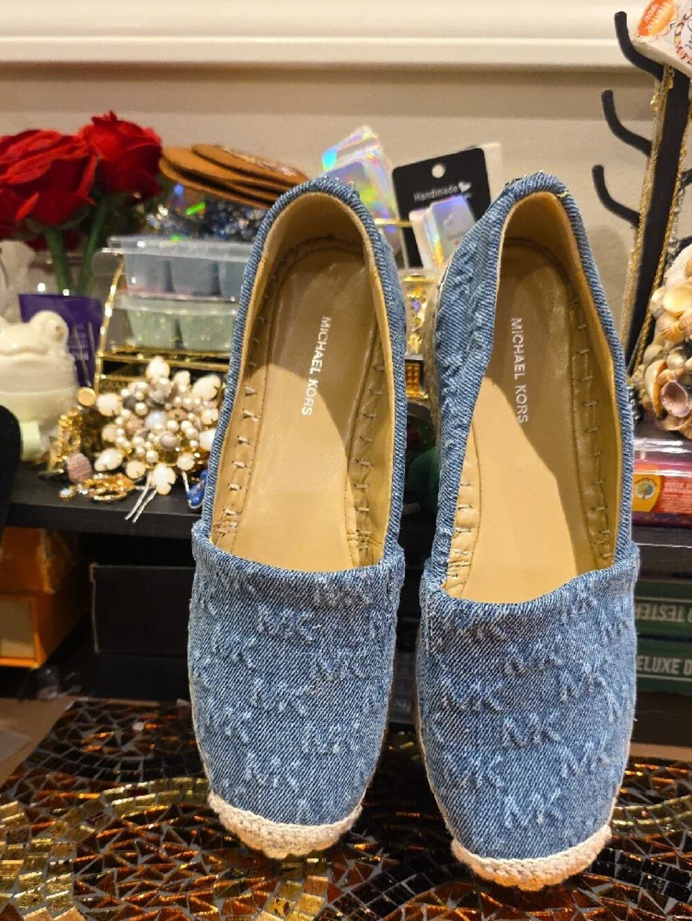 Michael Kors Denim Blue Espadrille Flats with Natural Jute Trim